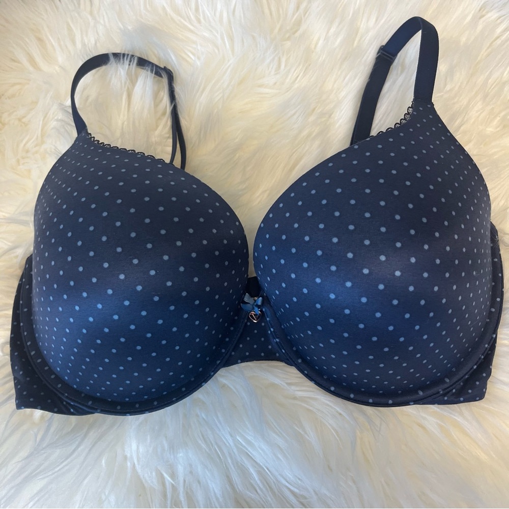 Victoria Secret Blue Polkadot Padded Bra Sz 34DDD